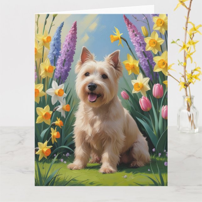 Wheaten Terrier Dog Spring Flowers Painting Card (Yellow Flower)