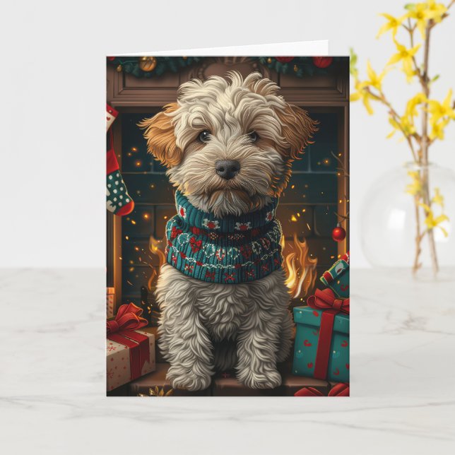 Wheaten Terrier Dog With Christmas Gifts Fireplace Card (Yellow Flower)