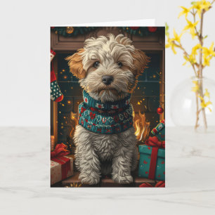Wheaten Terrier Dog With Christmas Gifts Fireplace Card