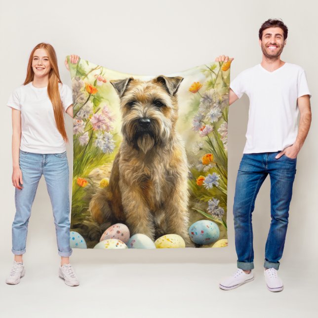 Wheaten Terrier Dog With Easter Eggs Holiday  Fleece Blanket (In Situ)