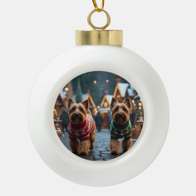 Wheaten Terrier Dogs Christmas Snow Holiday  Ceramic Ball Christmas Ornament (Front)