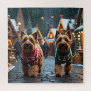 Wheaten Terrier Dogs Christmas Snow Holiday Jigsaw Puzzle