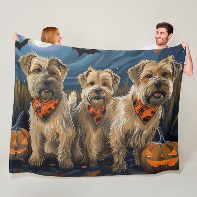 Wheaten Terrier Halloween Spooky Fleece Blanket (In Situ)