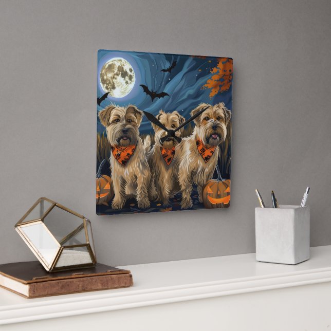 Wheaten Terrier Halloween Spooky Square Wall Clock (Office)