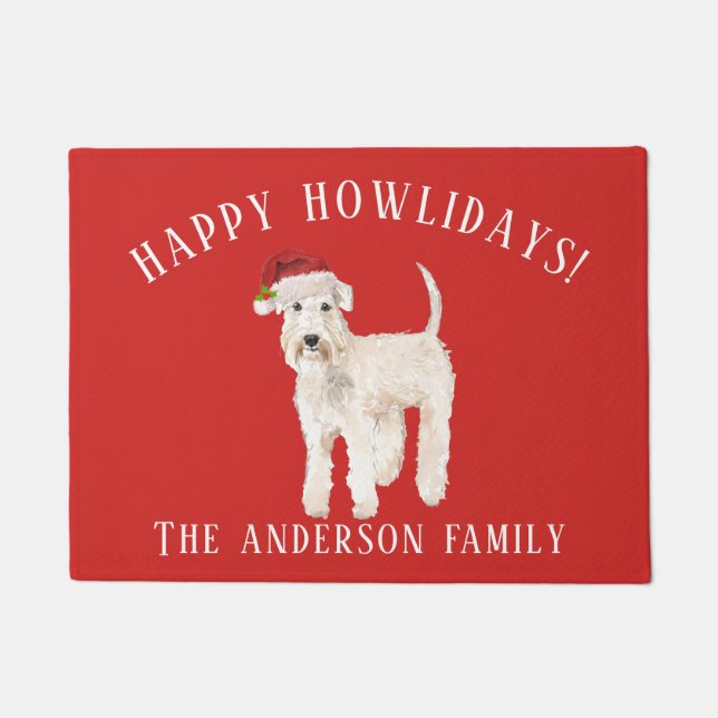 Wheaten Terrier Happy Howlidays Christmas Doormat (Front)
