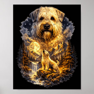 Wheaten Terrier Howling at Moon Vintage Dog Poster