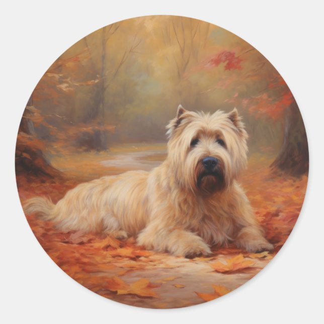 Wheaten Terrier in Autumn Leaves Fall Inspire  Classic Round Sticker (Front)