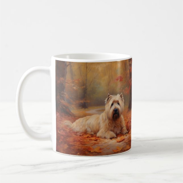 Wheaten Terrier in Autumn Leaves Fall Inspire  Coffee Mug (Left)