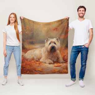 Wheaten Terrier in Autumn Leaves Fall Inspire  Fleece Blanket