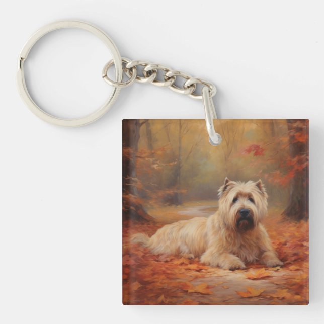 Wheaten Terrier in Autumn Leaves Fall Inspire  Key Ring (Front)