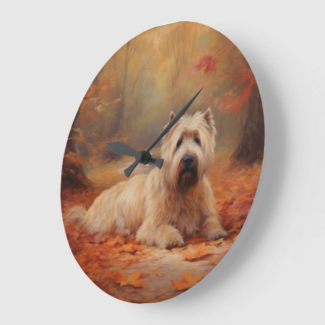 Wheaten Terrier in Autumn Leaves Fall Inspire  Large Clock (Angle)
