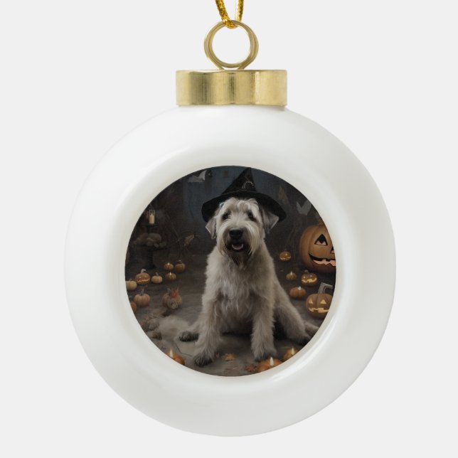 Wheaten Terrier Pumpkins Halloween Scary Ceramic Ball Christmas Ornament (Front)