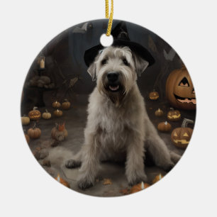 Wheaten Terrier Pumpkins Halloween Scary Ceramic Ornament