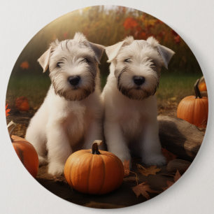 Wheaten Terrier Puppy Autumn Delight Pumpkin 6 Cm Round Badge