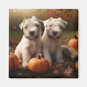 Wheaten Terrier Puppy Autumn Delight Pumpkin Magnet