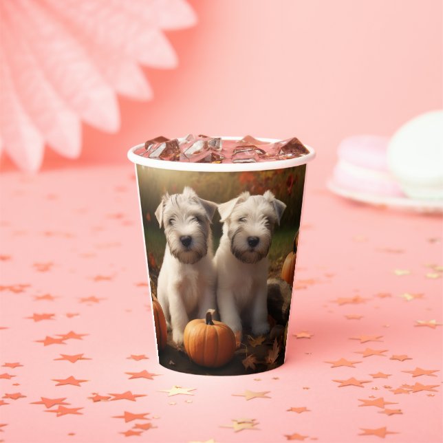 Wheaten Terrier Puppy Autumn Delight Pumpkin Paper Cups (Insitu)