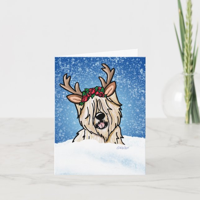 Wheaten Terrier Reindeer Holiday Card (Front)