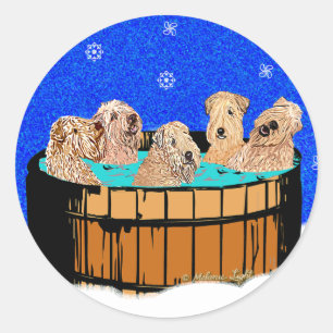 WHEATEN TERRIERS IN HOT TUB CLASSIC ROUND STICKER