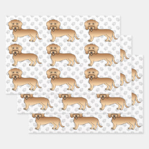 Wheaten Wire Haired Dachshund Cartoon Dog Pattern Wrapping Paper Sheet