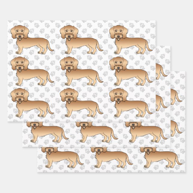 Wheaten Wire Haired Dachshund Cartoon Dog Pattern Wrapping Paper Sheet (Set)