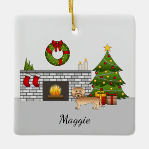 Wheaten Wire Haired Dachshund In A Christmas Room Ceramic Ornament
