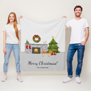 Wheaten Wire Haired Dachshund In A Christmas Room Fleece Blanket