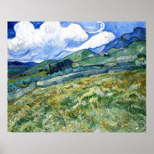 Wheatfield and Mountains, Vincent Van Gogh Poster