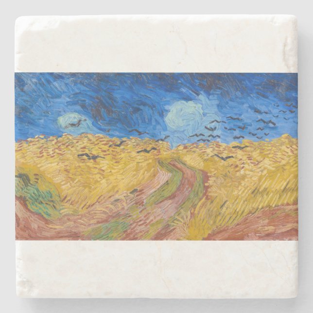 Wheatfield with Crows by Vincent van Gogh Stone Coaster (Front)
