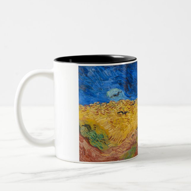 Wheatfield with Crows by Vincent van Gogh Two-Tone Coffee Mug (Left)