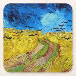 Wheatfield with Crows, Van Gogh Square Paper Coaster