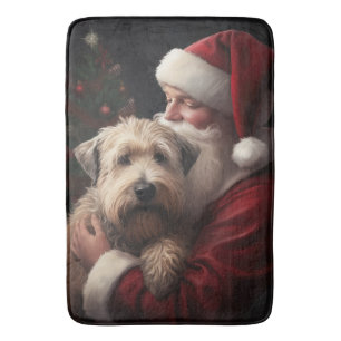 Wheaton Terrier With Santa Claus Festive Christmas Bath Mat