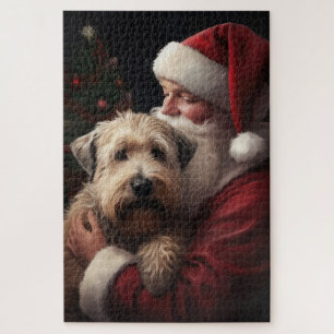 Wheaton Terrier With Santa Claus Festive Christmas Jigsaw Puzzle