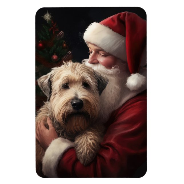 Wheaton Terrier With Santa Claus Festive Christmas Magnet (Vertical)