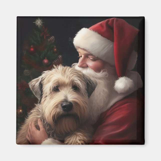Wheaton Terrier With Santa Claus Festive Christmas Magnet (Front)