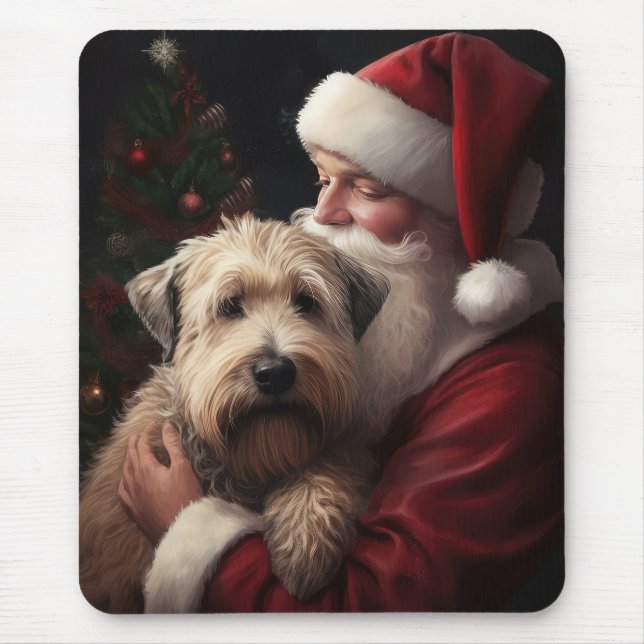 Wheaton Terrier With Santa Claus Festive Christmas Mouse Pad (Front)