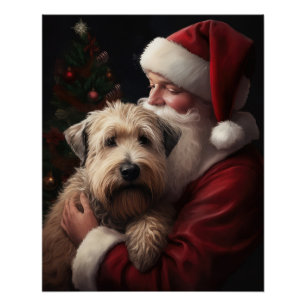 Wheaton Terrier With Santa Claus Festive Christmas Poster