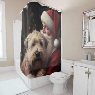 Wheaton Terrier With Santa Claus Festive Christmas Shower Curtain