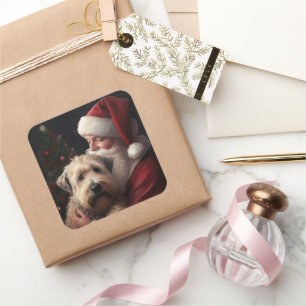 Wheaton Terrier With Santa Claus Festive Christmas Square Sticker