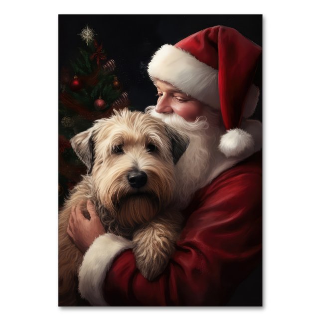 Wheaton Terrier With Santa Claus Festive Christmas Table Number (Front)