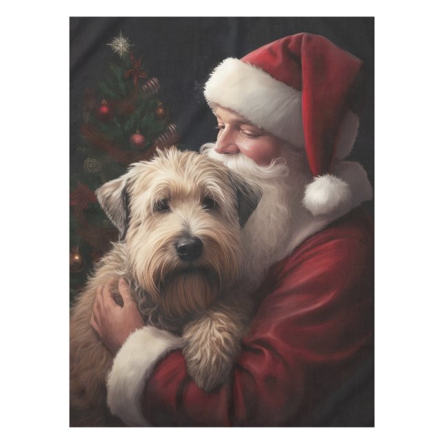 Wheaton Terrier With Santa Claus Festive Christmas Tablecloth (Front)