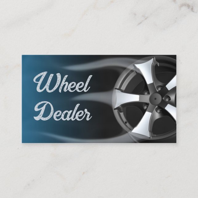 Wheel Dealer Tire Rim With Flames Blue Business Card (Front)