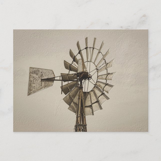 Wheel Of A Windmill Sepia Blank Postcard (Front)