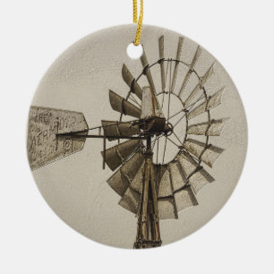 Wheel Of A Windmill Sepia Ceramic Ornament