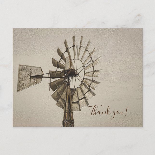 Wheel Of A Windmill Sepia Thank you Postcard (Front)
