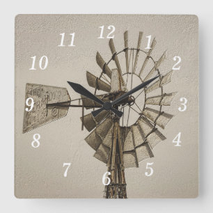 Wheel Of A Windmill Sepia Wall Clock