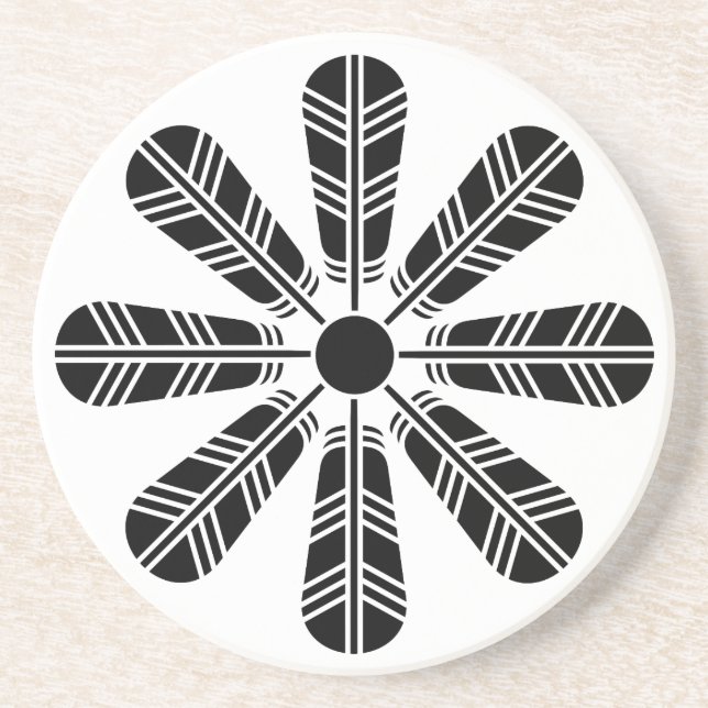 Wheel of eight hawk feathers coaster (Front)