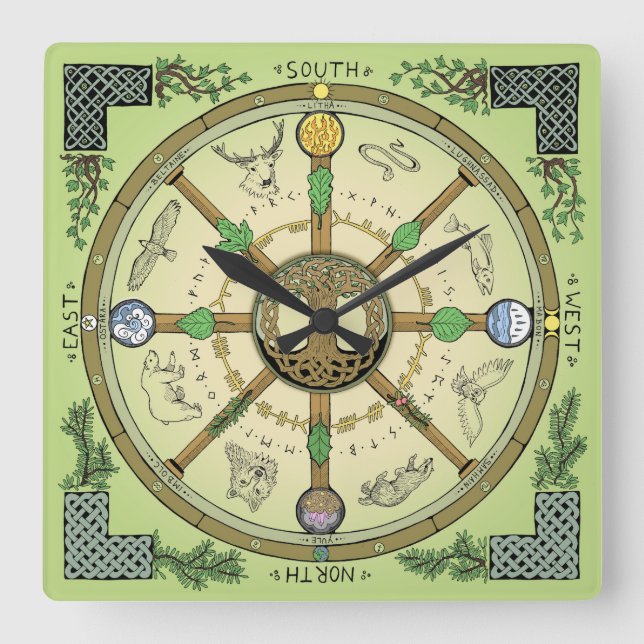 Wheel of the Year Square Wall Clock (Front)