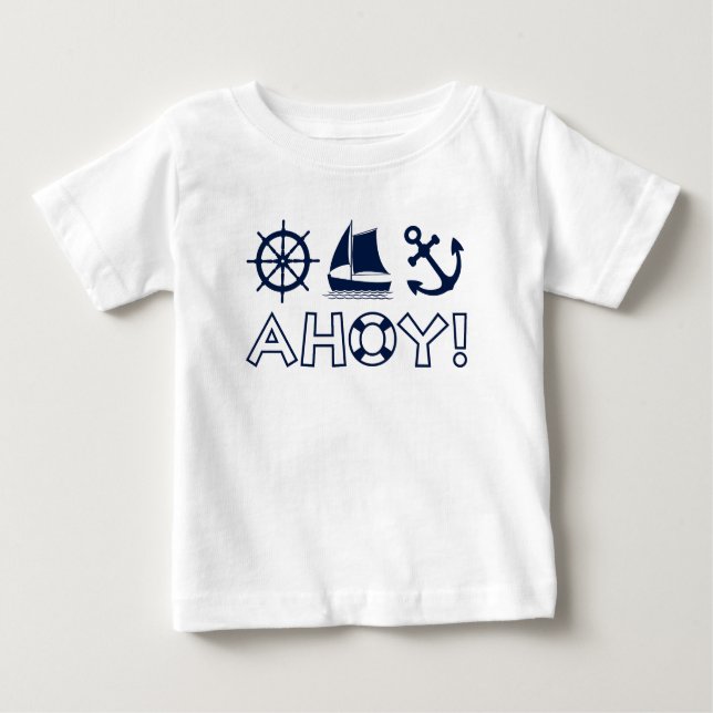 Wheel Sailboat Anchor Ahoy! Dark Blue Baby T-Shirt (Front)