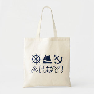 Wheel Sailboat Anchor Ahoy! Dark Blue Tote Bag