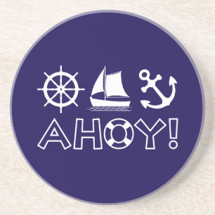 Wheel Sailboat Anchor Ahoy! White Coaster